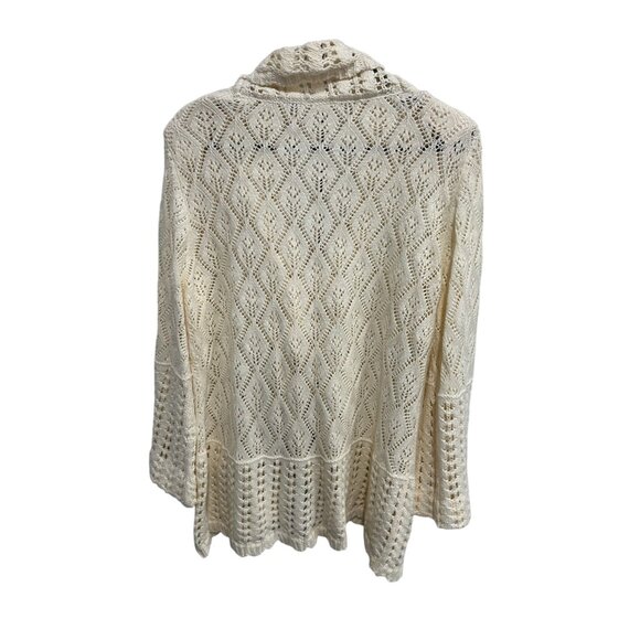 Vintage Cream Open Knit Cardigan Sweater Shawl Collar Button Closure - Picture 2 of 9
